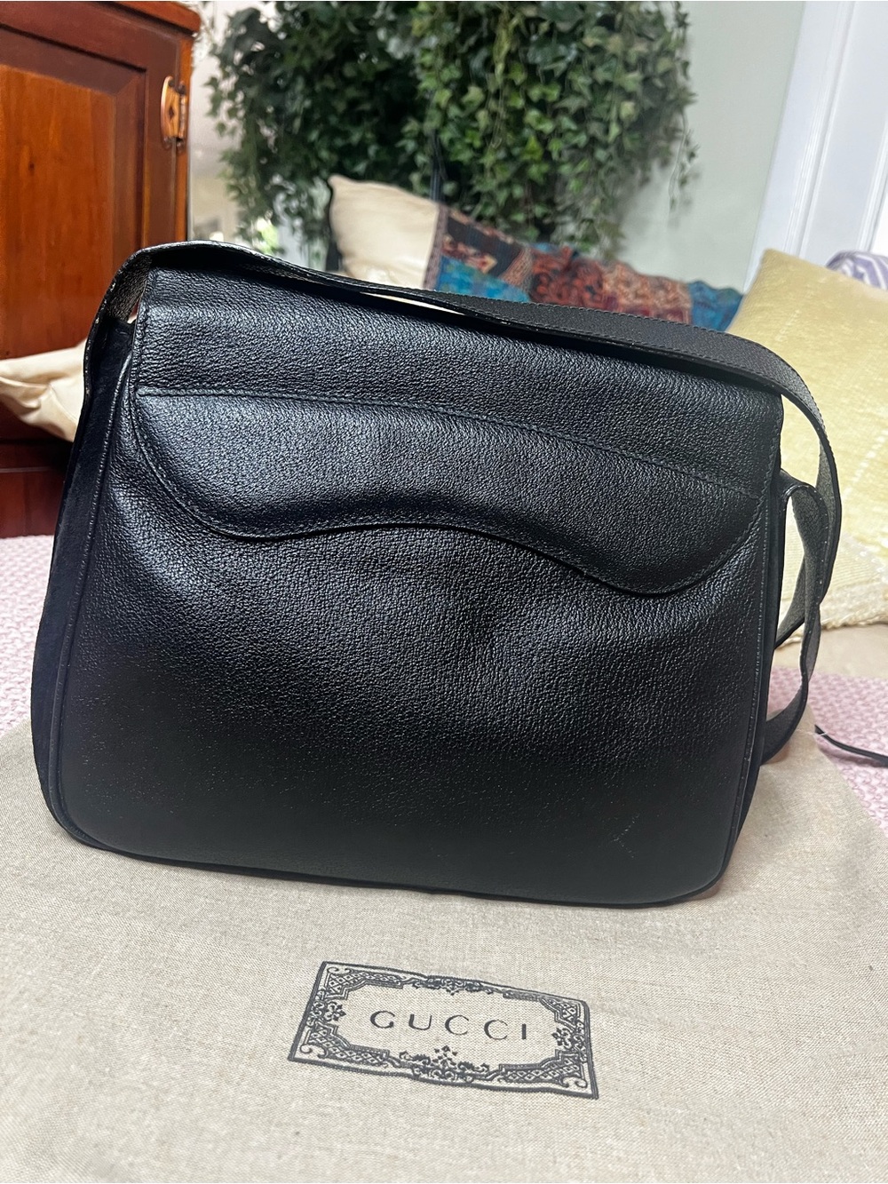 GUCCI STIRRUP SADDLE BAG VINTAGE BLACK LEATHER & SUEDE - Picture 7 of 16
